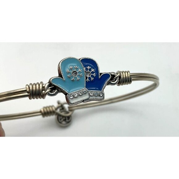 Luca + Danni Silver-Tone Bangle Bracelet Blue Enamel Mittens Charm & Rhinestones - Picture 2 of 5
